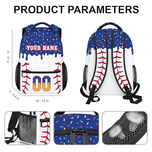 Personalized Baseball Drip Backpack, Blue Ice Cream Print Travel Bag, Multi Pocket Everyday Backpack (#4) - color: #4