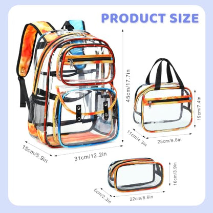 ACESAK Clear Backpack for Boys Girls - 3 Pcs Clear Heavy Duty with Lunch Bag - See Through Backpack Stadium Approved for Kids Middle High College School (Flame) - color: Flame