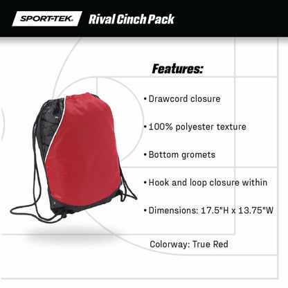 SPORT-TEK Unisex Rival Cinch Pack | Drawstring Backpack for Men & Women, Lightweight Gym Bag with Front Pocket