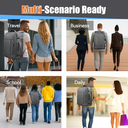 Extra Large Travel Backpack 45L Expandable, Waterproof Wet Pocket Carry On Daypack, Anti-Theft TSA 18 Inch Laptop Bag for Men Women Flight Approved Weekender Duffel, Grey - color: Grey, size: XX-Large
