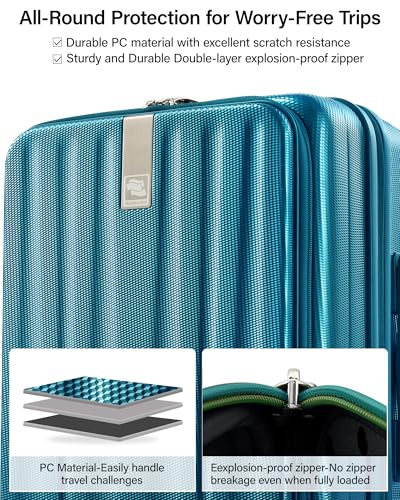 Hanke 24 Inch Expandable Luggage Top Opening Checked Bag Luggage Hard Shell Suitcases with Wheels Lightweight Travel Luggage Medium Suitcase with Lock for Woman Men-Caribbean Blue - color: Caribbean Blue, size: 24 Inch Expandable