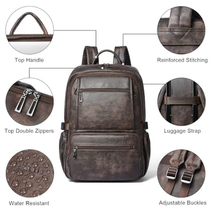 Shrrie 17 Inch Laptop Backpack Purse for Women with Giant Tumbler Holders | Vegan Leather Backpack with Large Water Bottle Pocket,Work Travel Business College Teacher Nurse,35L Large Capaity - color: Coffee