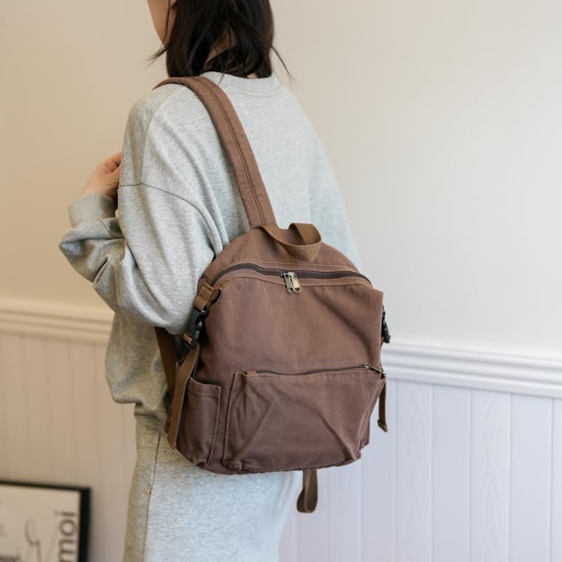 MaxxCloud Canvas Backpack-Adjustable Shoulder Straps,Unisex Mini Laptop Backpack for Work&Travel,Casual Daypack (Brown) - color: Brown