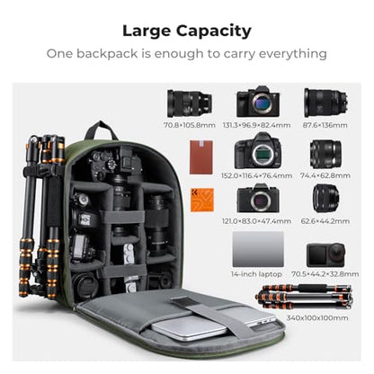 K&F CONCEPT Camera Bag Backpack, Professional DSLR/SLR/Mirrorless Camera Backpack, Photography Camera Case with Tripod Holder & Rain Cover Compatible with Canon/Sony/Nikon/FUJIFILM - color: 02-Bright Green