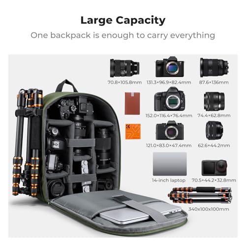 K&F CONCEPT Camera Backpack, DSLR/SLR/Mirrorless Photography Camera Bag - color: 02-bright Green