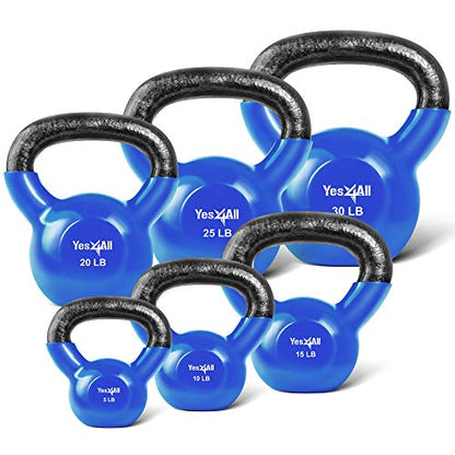 Yes4All Kettlebell, Vinyl Coated Kettlebell Cast Iron Sets with Stable Flat Bottom for Full Body Workout, Push up, Grip Strength Training & Weights Exercises - color: Blue, style: 5 - 30lb