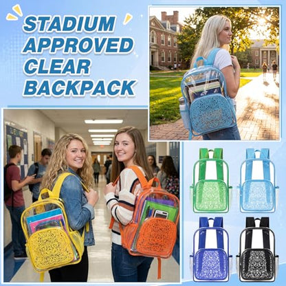 Reginary 6 Pcs Clear Backpacks Bulk 15 x 11 x 5.1 Inch Colorful Bookbags with Matching Speckled Pattern for School Work Travel Stadium Events