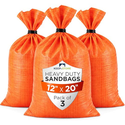 Heavy Duty Sand Bags Pack of 3, Bright Orange Empty Sandbags with Built-In Ties, Woven Polypropylene UV Protection 1600 Hours, Fillable Bags for Flood Control, Weight, 12x20 inches, 25 Pounds Volume - size: 12"W x 20"L, style: Pack of 3