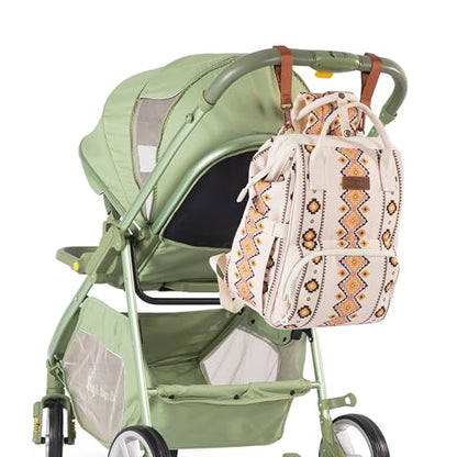 Wrangler Aztec Backpack Organized Daypack Travel Baby Bag with Stroller Strap and Side Bottle Pockets WG2204-9110TN - color: Angel White