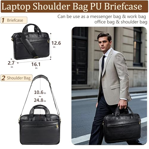 Stuery Faux Leather Messenger Bag for Men 15.6 Inch: Laptop Bag Briefcase Computer Handbags Shoulder Crossbody Bag with Padded Laptop Sleeve for Work College Travel, PU Black - color: Pu Small Black
