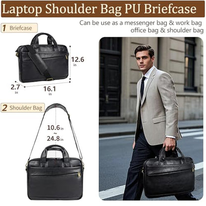 Stuery Faux Leather Messenger Bag for Men 15.6 Inch: Laptop Bag Briefcase Computer Handbags Shoulder Crossbody Bag with Padded Laptop Sleeve for Work College Travel, PU Black - color: Pu Small Black