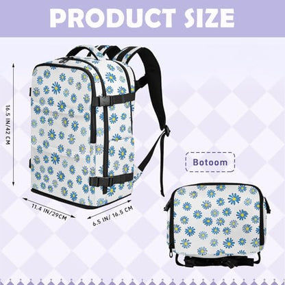 Travel Backpack with Shoe Compartment, 20L Large Capacity Laptop Backpack for Men Women, Blue Daisies Daypack for Traveling Hiking Carry On