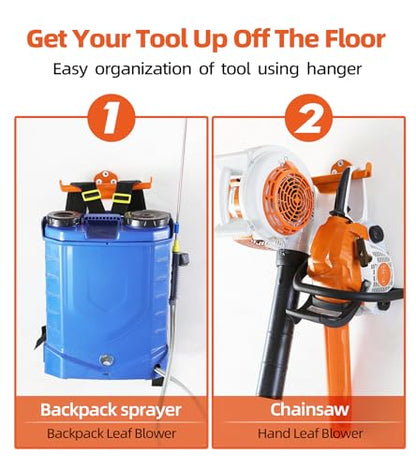 Backpack Leaf Blower Hanger with Tube Hook, 2 Pack Backpack Sprayer Wall Mount, Heavy Duty Chainsaw Wall Mount Stand Accessories Garage Organization Storage - size: 2 Pack