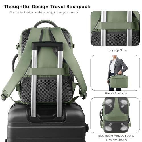 TANTOMI Travel Backpack for Women, Carry On Backpack with Wet-Dry Separation Compartment, TSA-Compliant Laptop Backpack, Personal Item Travel Bag with Anti-Theft Lock for Weekender (Green) - color: 2-green