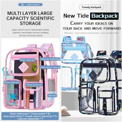 Clear Backpack-Heavy Duty PVC clear backpack for Stadium/Travel/Work,Dual Zippered Compartments&Mesh Side Pockets (pink) - color: Pink