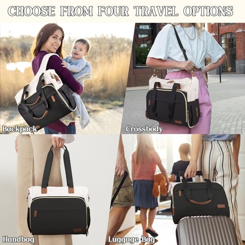 Diaper Bag Backpack Mommy Bag Large Capacity Diaper Backpack Travel Essential Baby Diaper Bag for Mom and Dad, Black & Beige - color: Black & Creamy-white