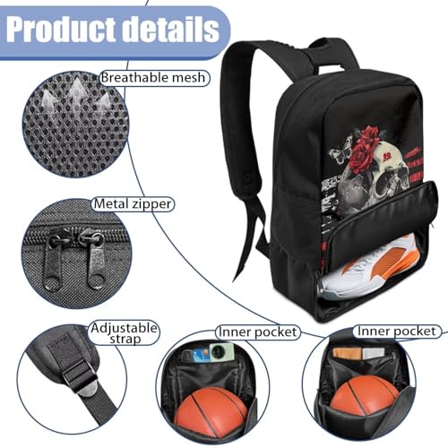 Basketball Backpack With Separate Ball Compartment And Shoes Fit Basketball Volleyball Football - color: Rose Skeleton