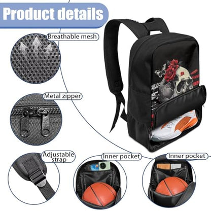 Basketball Backpack With Separate Ball Compartment And Shoes Fit Basketball Volleyball Football - color: Rose Skeleton