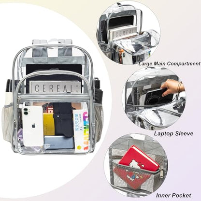 gdbis Clear Backpack Heavy Duty, 17 inch Large PVC Transparent Bag with Reinforced Strap Stitches and Laptop Sleeve See Through Casual Backpack for Work Concert Travel Security - Grey - color: Xl-grey