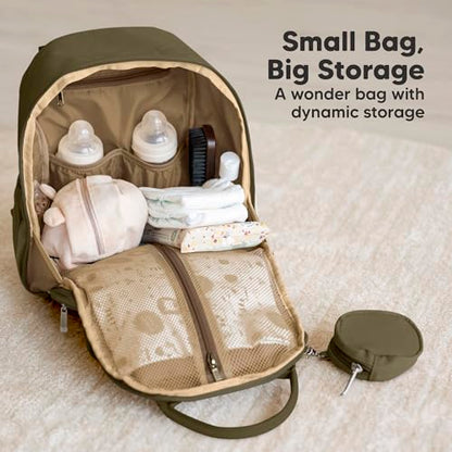 KeaBabies Diaper Bag Backpack - Small Multifunctional Travel Diaper Back Packs, Maternity Baby Changing Bags, 12L Capacity, PU Leather, Waterproof, Unisex, Nappy Changing Pad (Dark Olive, Small) - color: Dark Olive, style: Small / 13" H