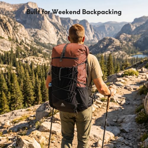Haimont 40L+15L Roll-Top Backpacking Pack with Rain Cover, Orange | Expandable 55L, Hip Belt Support, Sleeping Pad Carry, Pole Attachments, YKK & Duraflex - color: Orange