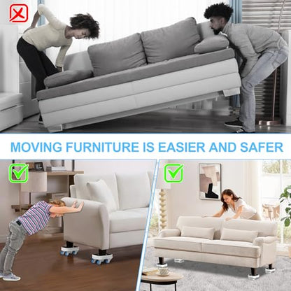 New Upgraded Furniture Sliders for Hard Floors & Carpets, 2-in-1 Furniture Movers with Wheels, Furniture Dolly for Moving Heavy Duty Sofa, Bed, Appliance, Load Capacity Up to 750lb - size: 1in wheels with slider pad + 1 pry bar