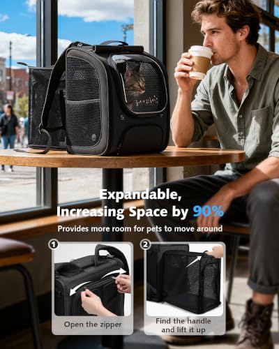 Pecute Cat Backpack Carrier,Cat Bubble,12.6" L x 10.2" W x 16.5" H,Black - color: Black (Expandable), size: 12.6"L x 10.2"W x 16.5"H