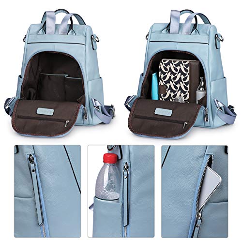 S-ZONE Leather Backpack Purses for Women Antitheft Rucksack Shoulder Bag Medium - color: Sky Blue