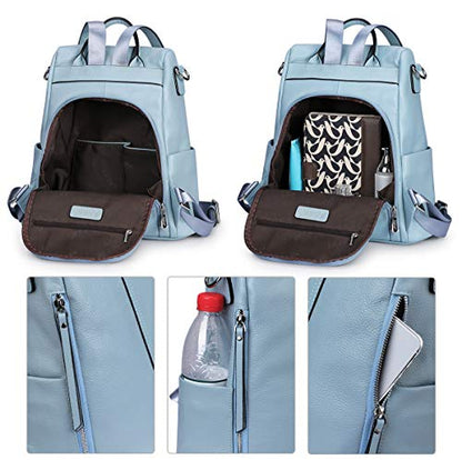 S-ZONE Leather Backpack Purses for Women Antitheft Rucksack Shoulder Bag Medium - color: Sky Blue