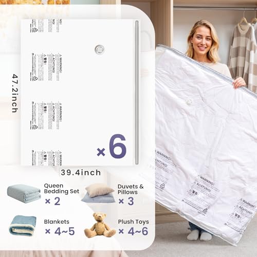 TAILI 6 Pack Vacuum Storage Bags, XXL Jumbo (47x39 Inch), Vacuum Sealed Bags for Comforter and Blankets, Bedding, Clothing, Giant Space Saver Bags for Huge Stuffed Toy - size: 6 XXL