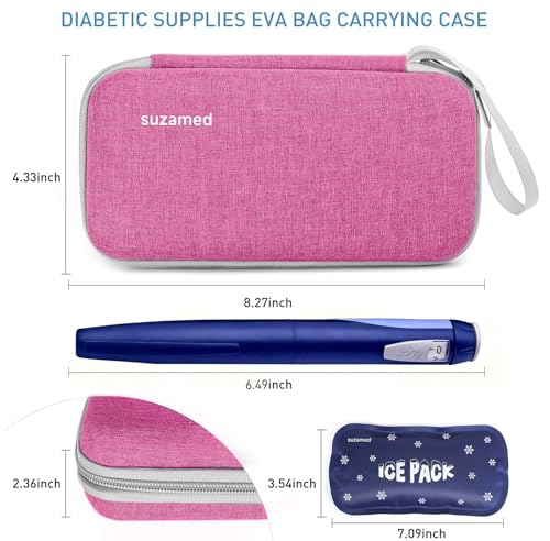 suzamed Insulin Cooler Travel Case,EVA Insulation Travel Medicine Kit with 2 Ice Packs for Diabetes Care,Insulin Pen and Other Diabetic Supplies (Pink) - color: Pink