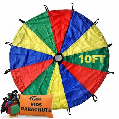GSi Kids Play Parachute Rainbow Parachute Toy Tent Game for Children Gymnastics Cooperative Play and Outdoor Playground Activities (10 Feet) - size: 10 Feet