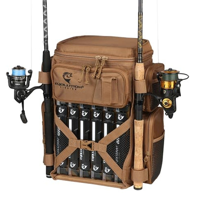 Evolution Fishing Drift Series Tackle Backpack, Outdoor Rucksack w/ 6 Fishing Tackle Trays, Heavy Duty - color: Coyote, size: 3600