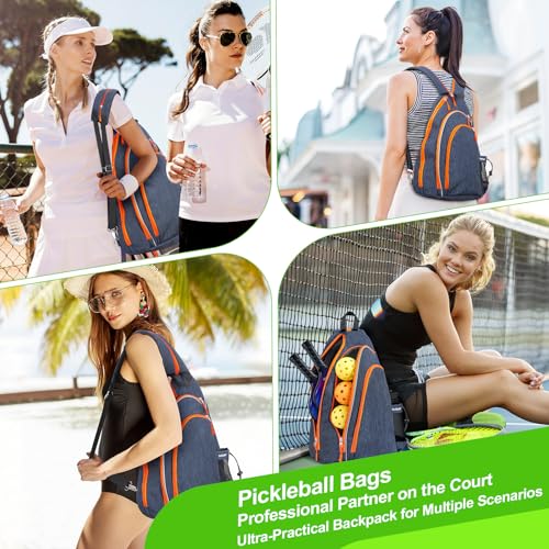 Pickleball Bag, Pickleball Backpack for Men Women, Reversible Crossbody Sling Bag, Pickle Ball Bag for Pickleball Paddle, Tennis, Racket with Fence Hook