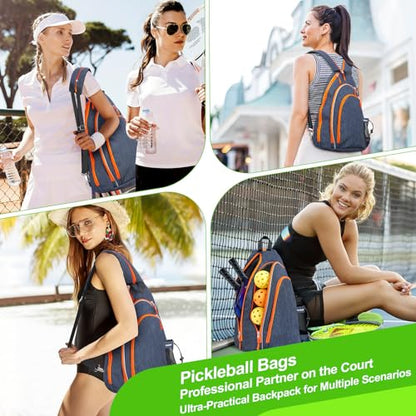Pickleball Bag, Pickleball Backpack for Men Women, Reversible Crossbody Sling Bag, Pickle Ball Bag for Pickleball Paddle, Tennis, Racket with Fence Hook