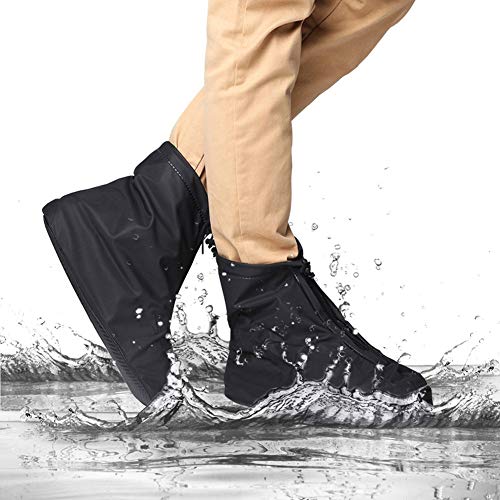 Waterproof Shoe Covers, Reusable Foldable Slip Proof Bottom Overshoes with Zipper, Keep Shoes Dry for Cycling Fishing Walking in Rain Snow and Mud (Black Short Boot, XL)