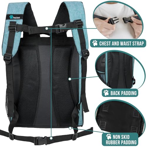 PetAmi Dog Backpack Carrier for Small Large Cat, Pet, Puppy, Ventilated Pet Hiking Backpack Travel Bag, Airline Approved Cat Backpack Carrier, Camping Biking Dog Bag Up to 18lbs Pet, Teal Turquoise - color: Sea Blue