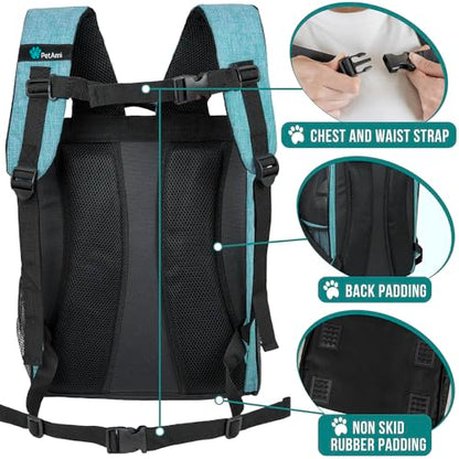 PetAmi Dog Backpack Carrier for Small Large Cat, Pet, Puppy, Ventilated Pet Hiking Backpack Travel Bag, Airline Approved Cat Backpack Carrier, Camping Biking Dog Bag Up to 18lbs Pet, Teal Turquoise - color: Sea Blue