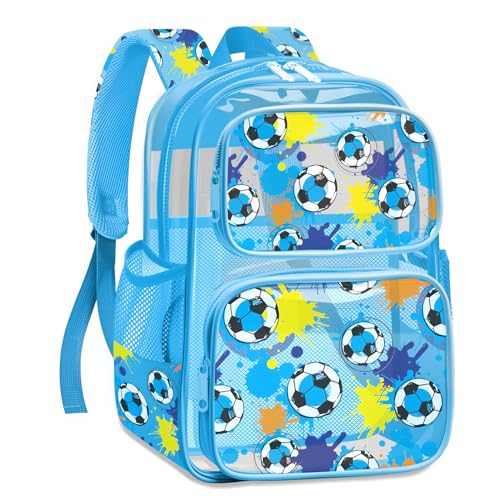 Clear Backpack for Boys and Girls,Kids Clear Backpacks for School,Heavy Duty Transparent Bookbag Stadium Approved - color: Blue-soccer-backpack Only
