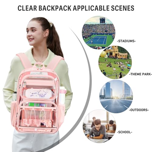 Cusangel Large Clear backpack for Girls women,16in TPU Plastic Bookbag,For Stadium,Concert,school (Pink) - color: Pink-a-16in