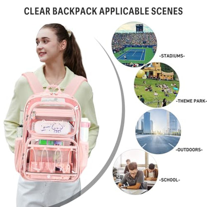Cusangel Large Clear backpack for Girls women,16in TPU Plastic Bookbag,For Stadium,Concert,school (Pink) - color: Pink-a-16in