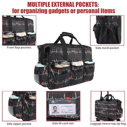 Gatycallaty Nurse Rolling Medical Duffle Bag Work Nursing Clinical Home Health Cna Nr Gift Carry On Bag Wheel Doctor Emt Ems Healthcare (black and white) - color: black and white