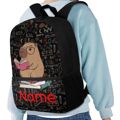 Cute Capybara Backpack for Boys 3 Pack Custom Name Personalized School Backpacks Set Reusable Lunch Box Pencil Bag Big Capacity Schoolbag - color: Capybara Cute+name