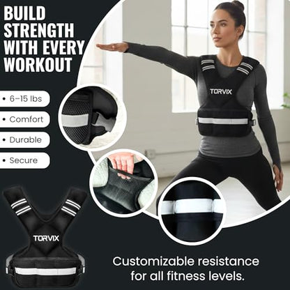 Adjustable Weighted Vest for Women and Men 6-15 lbs - Weight Vest for Walking, Weights for Workout Exercise Fitness Gym - Running Walking Training Vest with Reflective Strips & Pocket