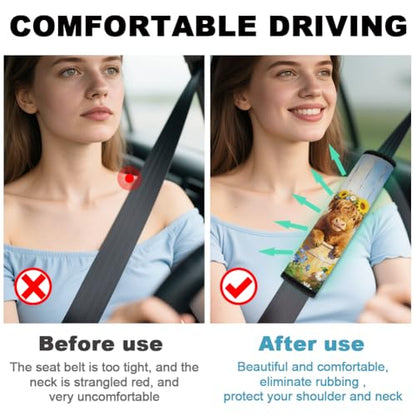2Pcs Soft Auto Seat Belt Cover Pads, Sunflower Highland Cow Car Seatbelt Shoulder Cushion for Comfortable Driving, Compatible with All Cars' Seatbelt and Backpack Straps 11x2.4inch - color: Highland Cow