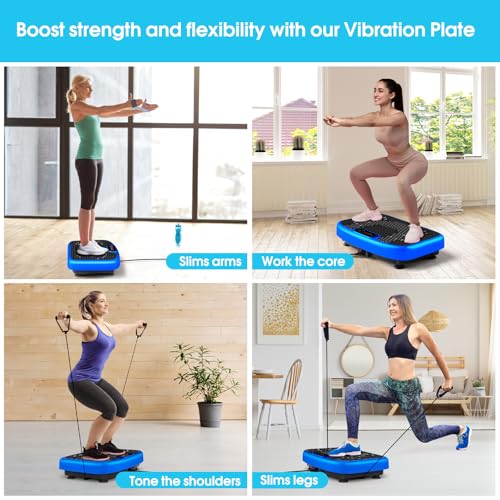 SoftGym Waver Vibration Plate Exercise Machine for Lymphatic Drainage Weight Loss,120 Speed Levels Vibrating Platform with Resistance Bands,Full-Body Workout Equipment for Muscle Activation - style: Slim- Blue