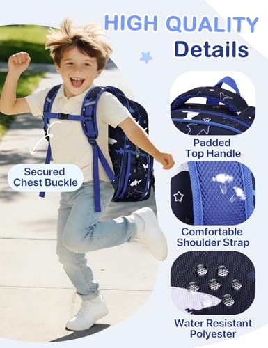 VASCHY Kids Backpacks, 12L Toddler & 17.5L School Backpacks, Lightweight Water-Resistant for Boys and Girls Ages 3-12 - color: Shark-l, size: Large