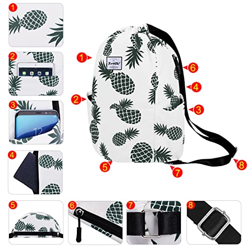 XEYOU Drawstring Sports Backpack Lightweight Gym Yoga Sackpack Shoulder Rucksack Casual Outdoor Daypack for Women and Men | Lightweight - color: Beige Pineapples Pattern