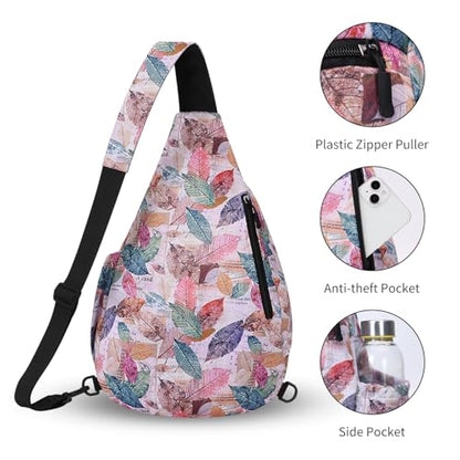 HUA ANGEL Crossbody Sling Bag for Men & Women Lightweight Waterproof Chest Shoulder Bag for Travel Hiking & Everyday Use - color: W-dried Leaf