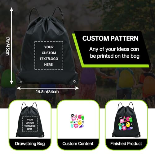 JEOHLORY pack of 50 Custom Bags With Your Logo,Drawstring Backpacks Bulk String Bag,Great for Travelling, Gym and for Everyday Use (Custom black) - color: Custom Black